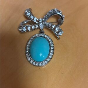 Silver and Turquoise Bow Brooch